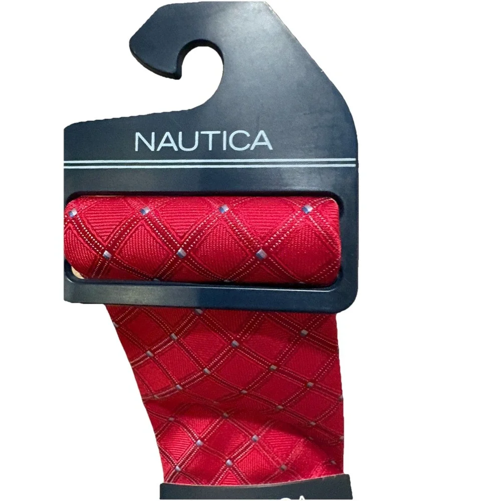 Tie Logo Accent Classic Style Nautica Red Blue Geometric Pattern Woven Men's
